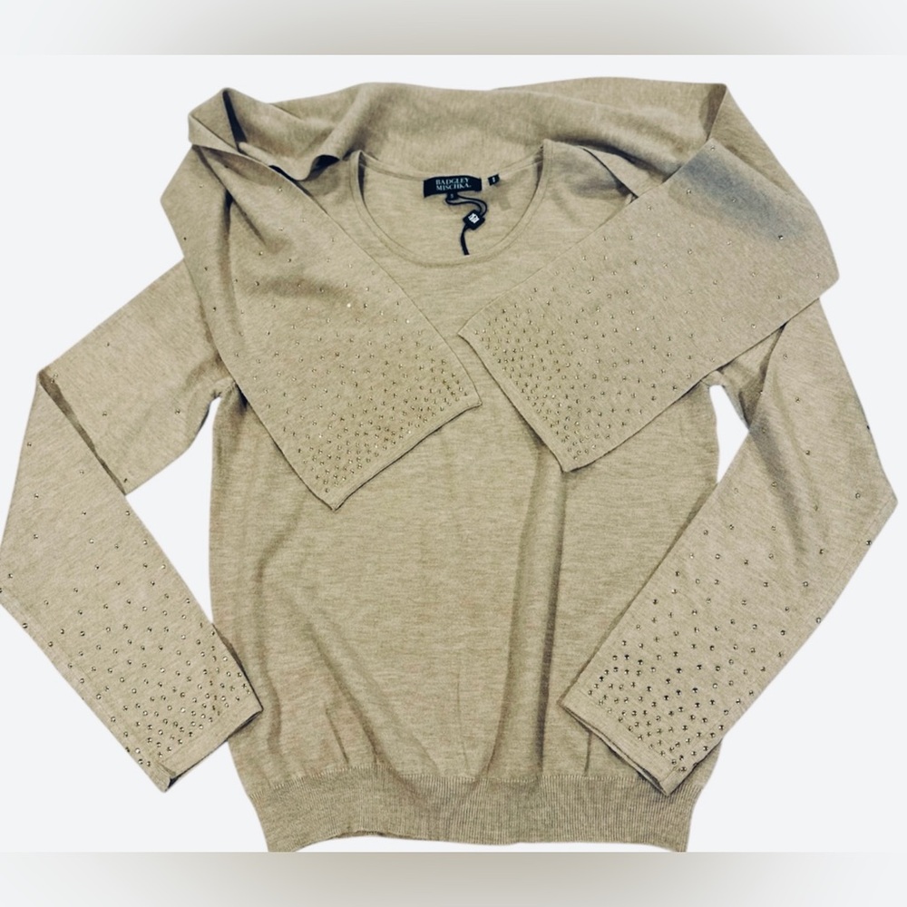 NWT Badgley Mischka Sweater with attached scarf and Rhinestone Accents S